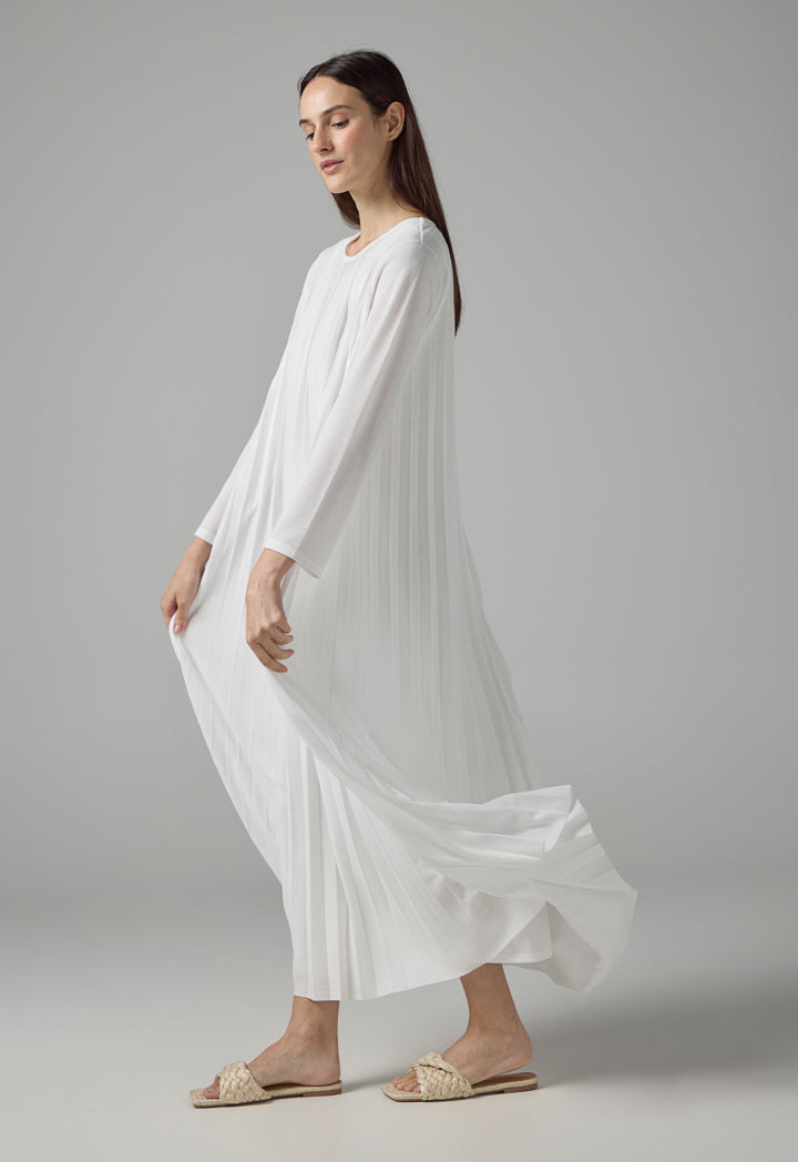 Choice Basic Pleated Maxi Dress Off White