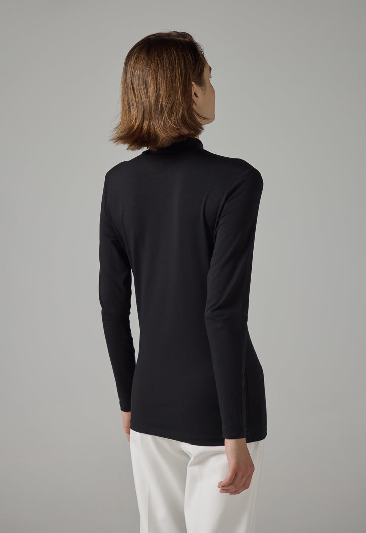 Choice High Neck Long Sleeve Basic Top Black