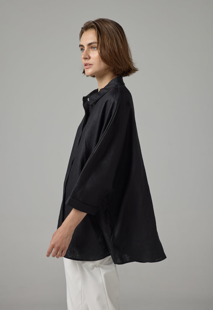 Choice Long Kimono Sleeves Basic Shirt Black