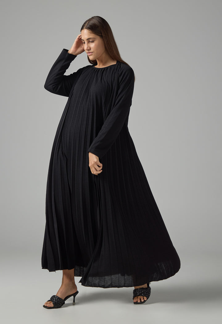 Choice Open Front Pleated Outerwear Black