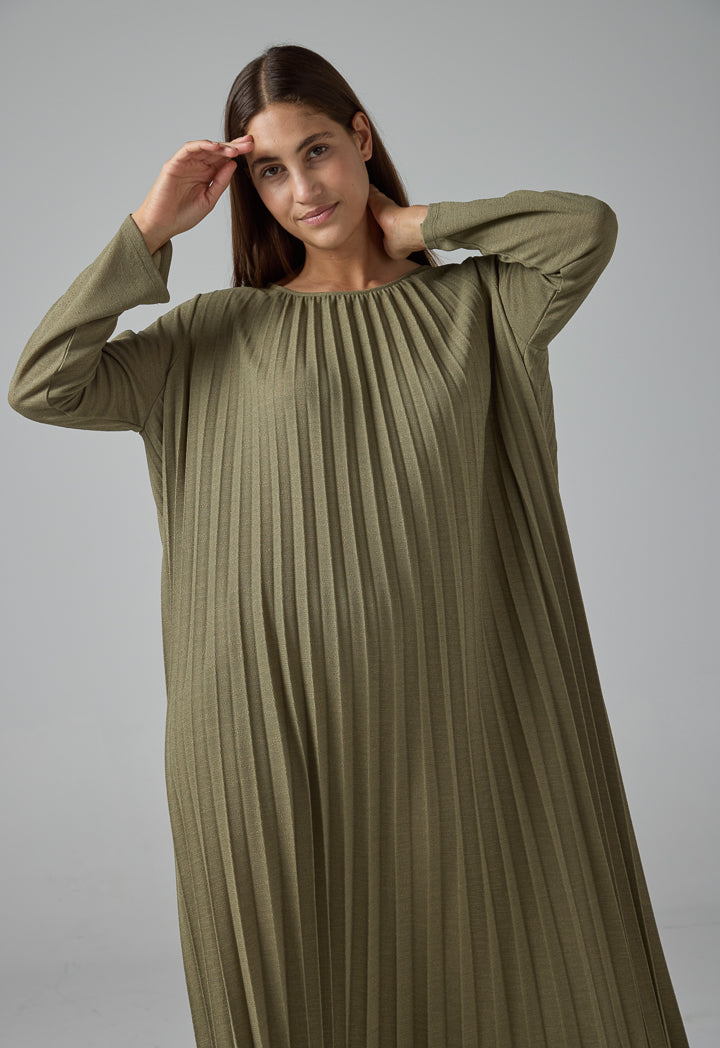 Choice Pleated Maxi Dress Khaki