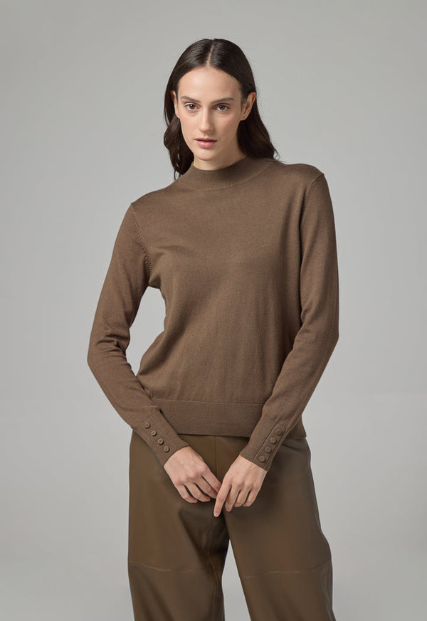 Choice High Round Neck Knitted Basic Blouse Khaki