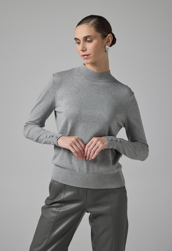 Choice High Round Neck Knitted Basic Blouse Silver