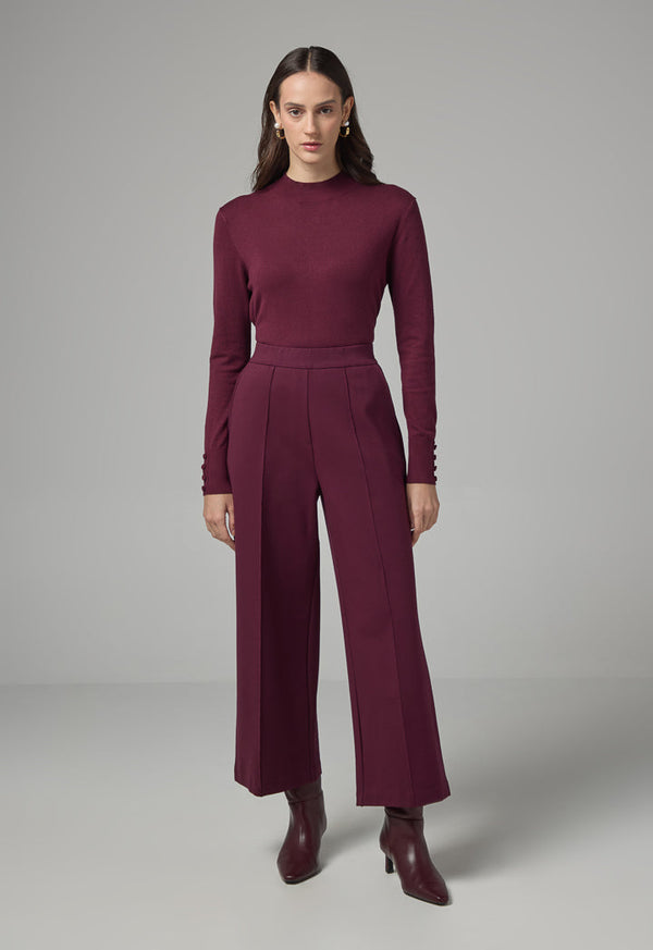 Choice Basic Straight Wide Cut Trousers Burgundy