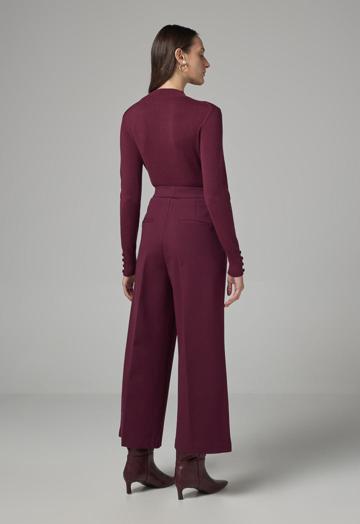 Choice Basic Straight Wide Cut Trousers Burgundy