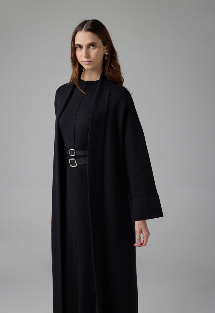 Choice Solid Drop Shoulder Knitted Winter Abaya Black