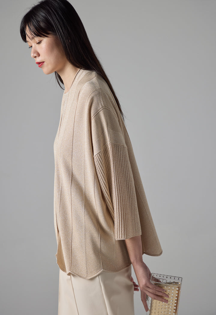 Choice Solid Lurex Knitted Cardigan Beige