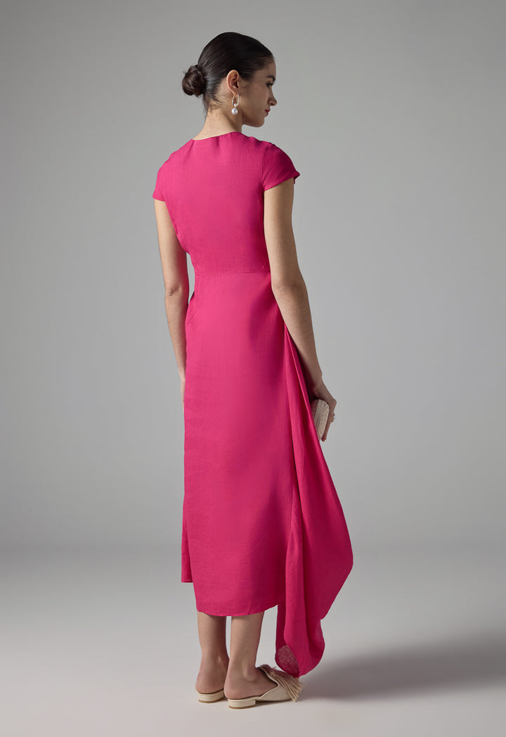 Choice Solid Continuous Short Sleeves Maxi Dress Fuchsia