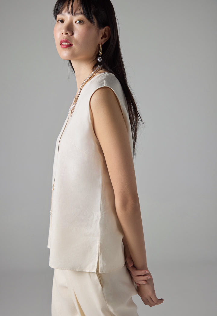 Choice Basic Sleeveless T-Shirt  Cream