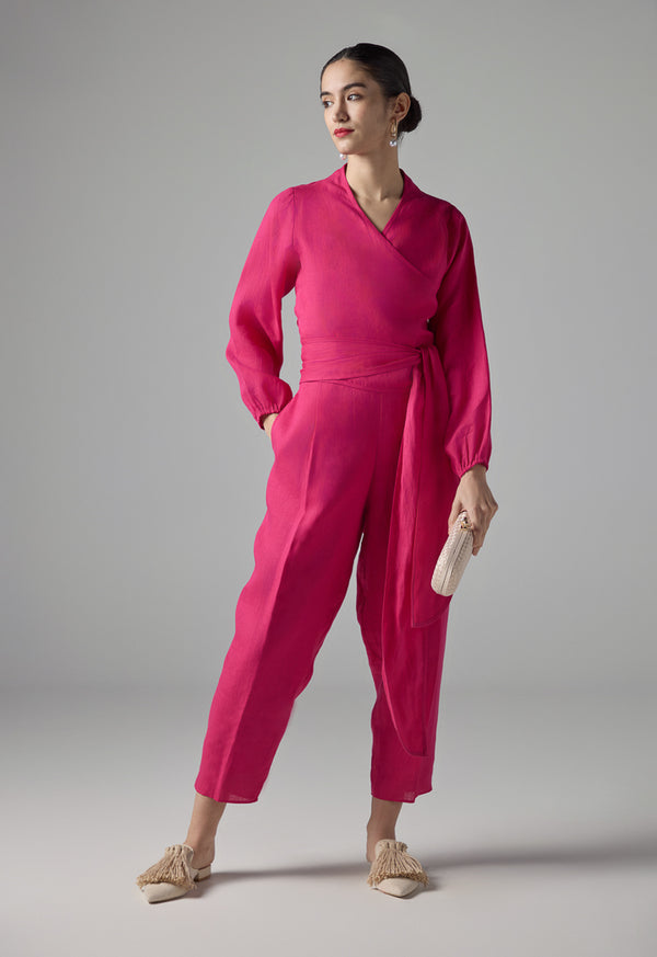 Choice Solid Wide Legs Culottes Fuchsia