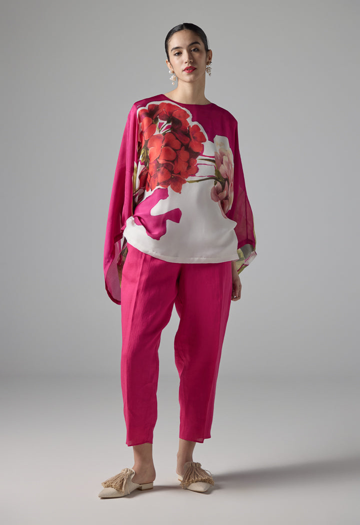 Choice Floral Print Belted Blouse - Ramadan Style Fuchsia