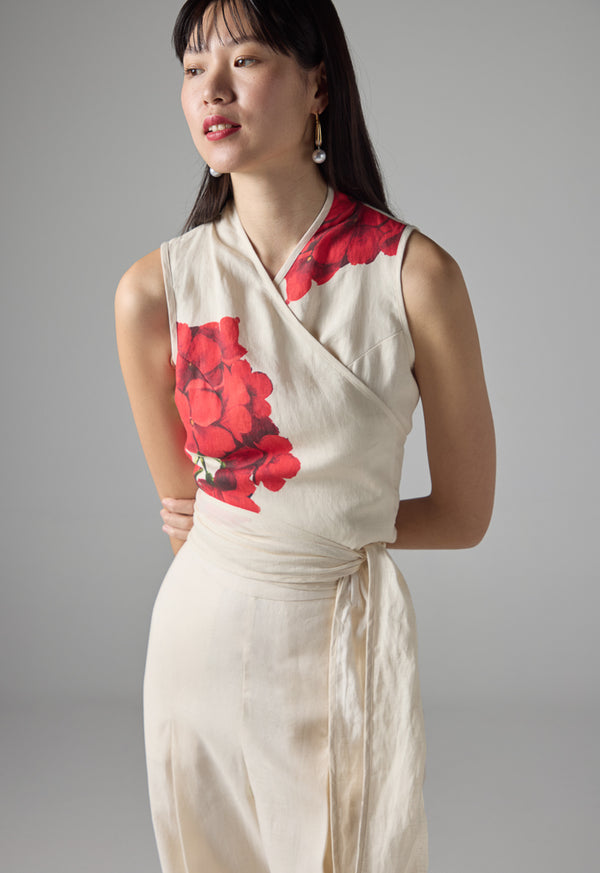 Choice Floral Print Sleeveless Vest - Ramadan Style Cream