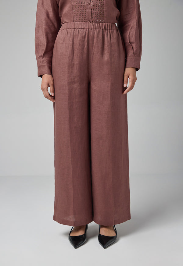 Choice Solid Wide Legs Trousers Brown