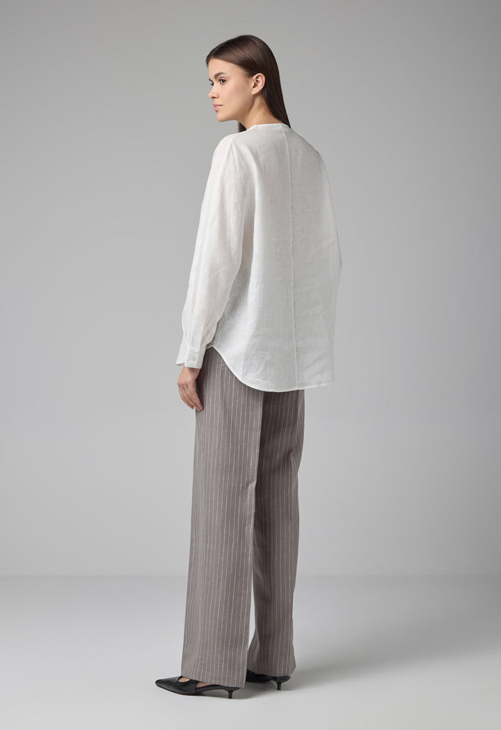 Choice Long Kimono Sleeves Linen Shirt Off White