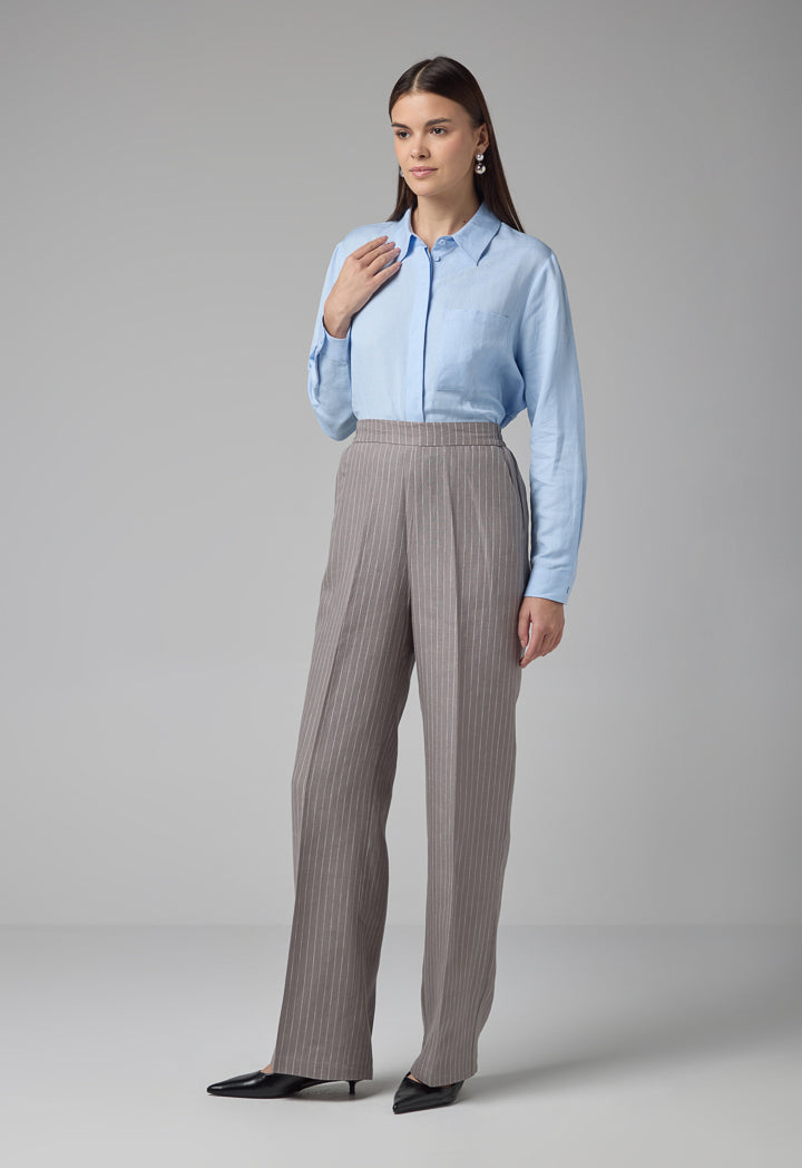 Choice Striped Wide Leg Trousers Grey