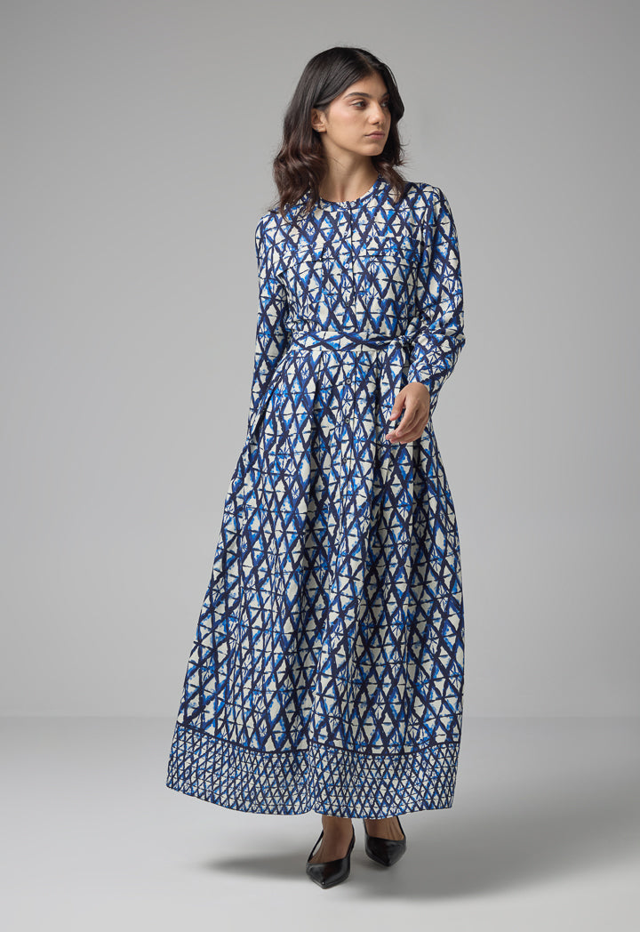 Choice Geometric Printed Belted Dress Indigo