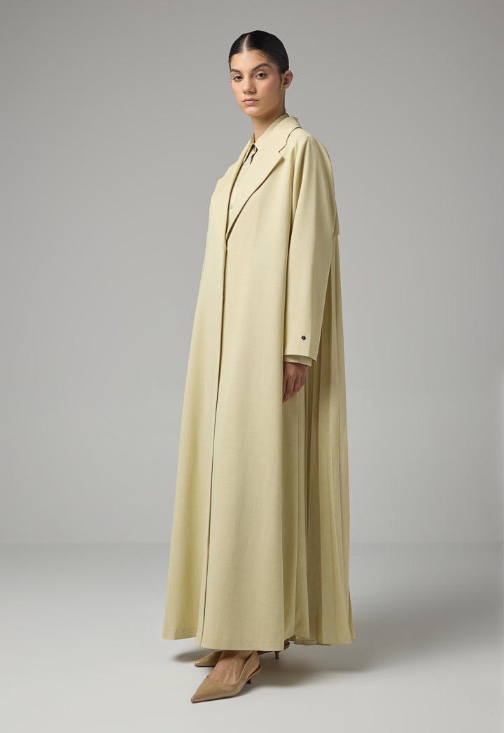 Choice Notched Collar Solid Abaya With Hijab Olive