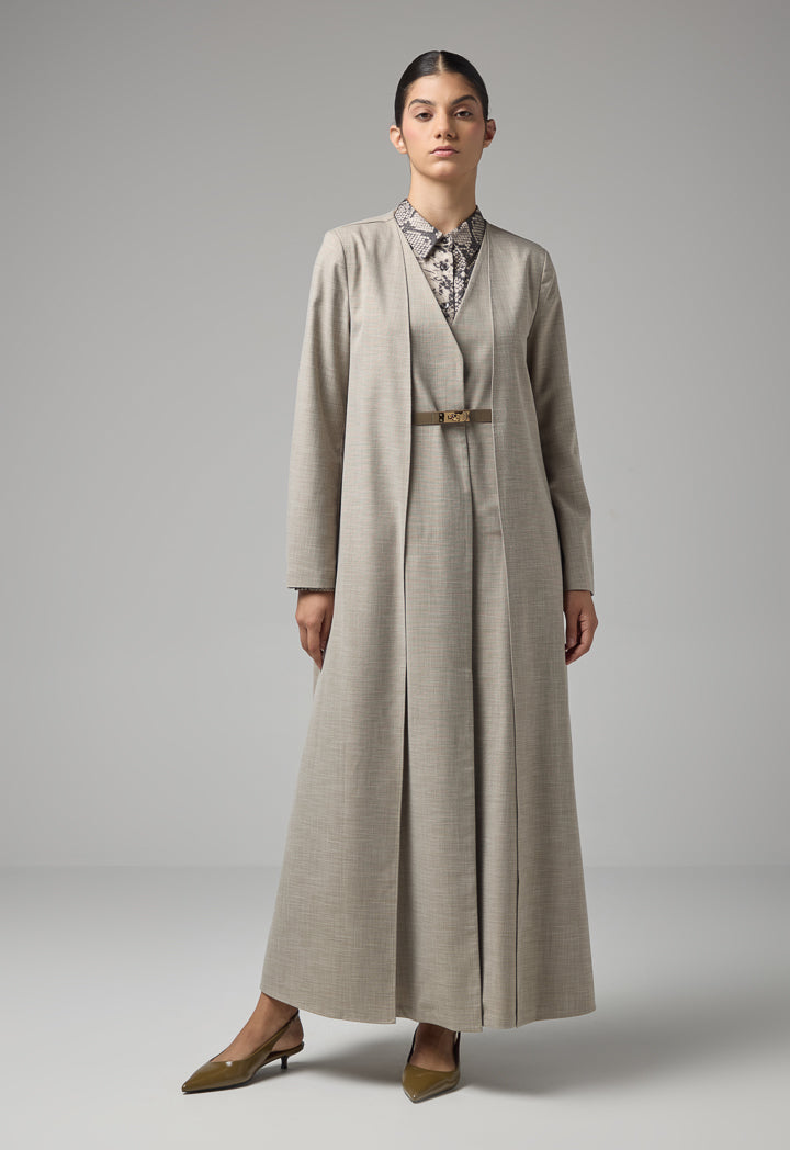 Choice Two Layers Style Flared Maxi Abaya Grey