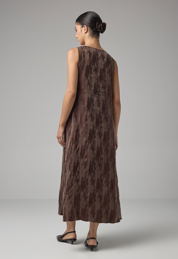 Choice Contrast Sleeveless Flared Dress Brown