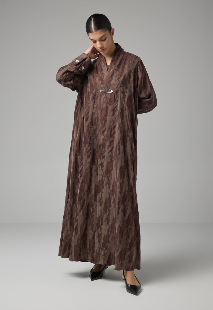 Choice Contrast Oversized Maxi Abaya With Hijab Brown