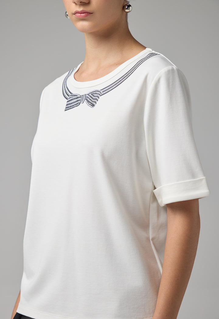 Choice Solid Crystal Embellished T-Shirt Off White