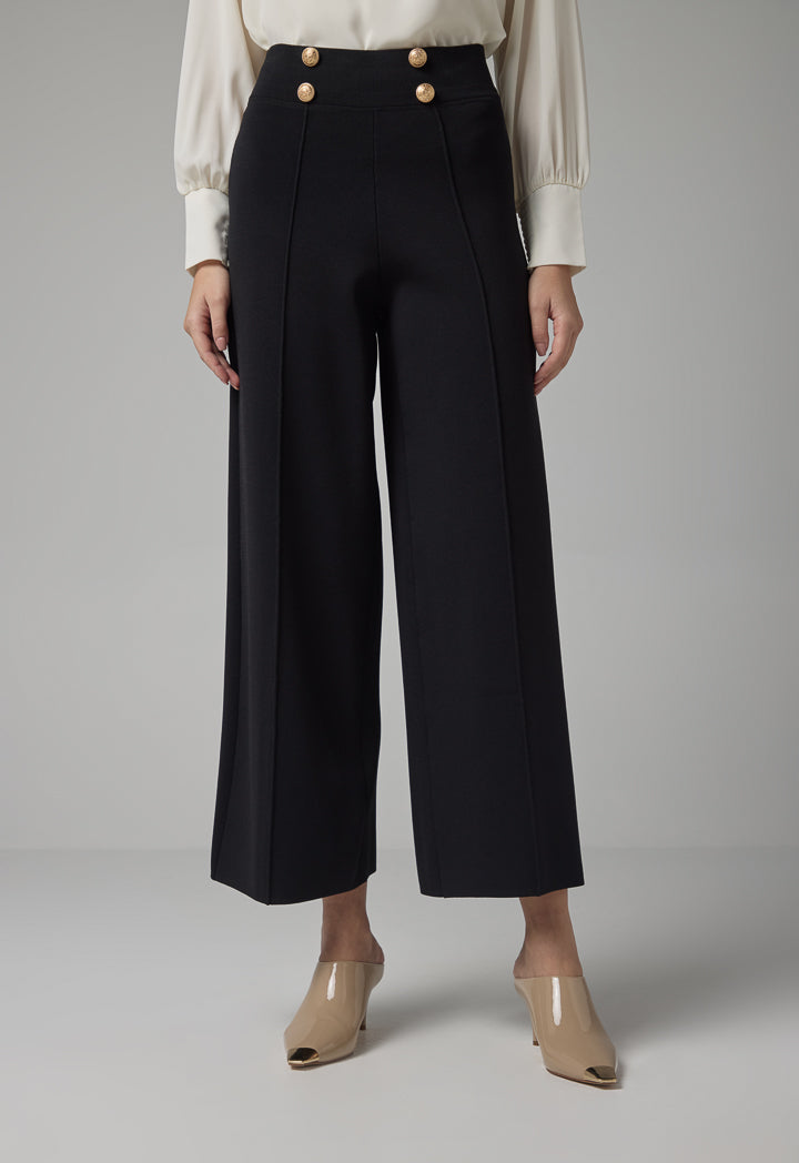 Choice Knitted Pin Tuck Wide Leg Trousers Black