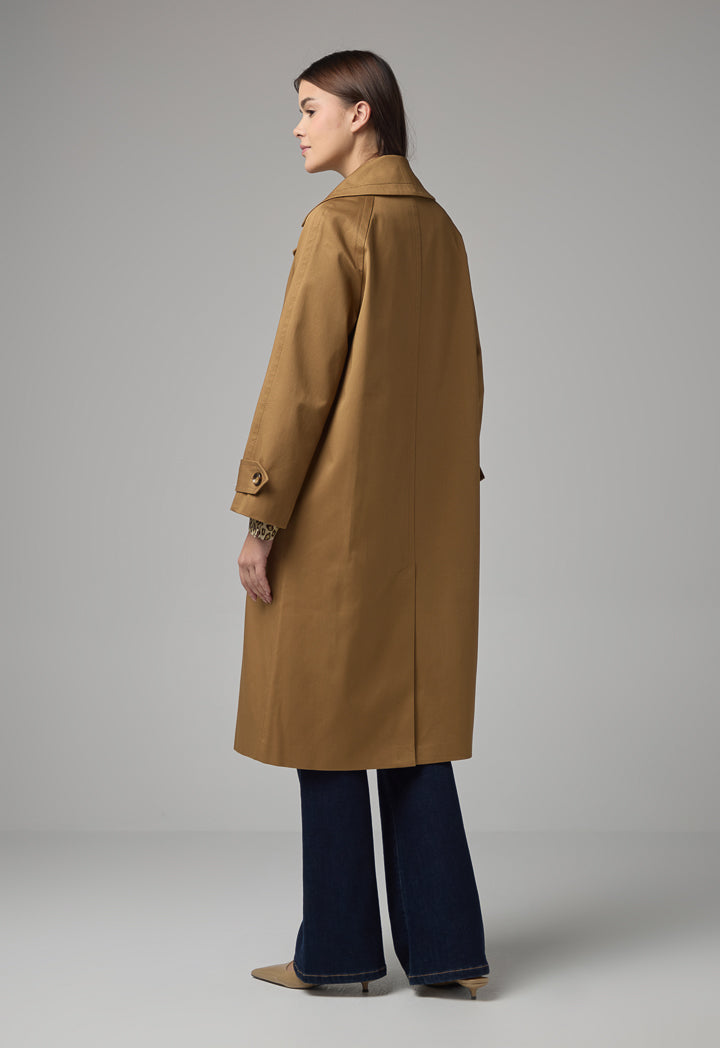 Choice Double Breasted Notched Collar Midi Trench Coat Camel