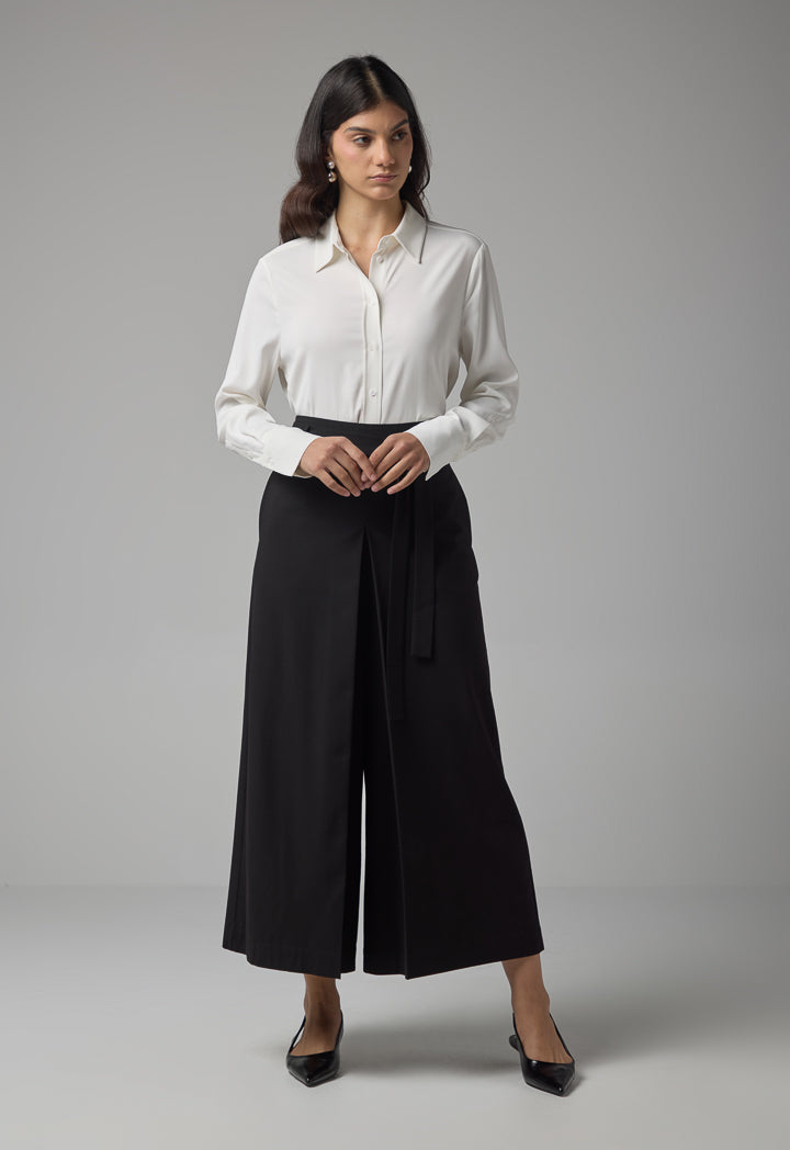 Choice Solid Wide Leg Culottes Black