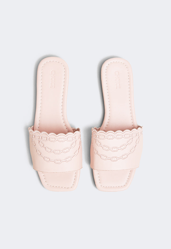 Choice Embroidered Pu Leather Flats Pink