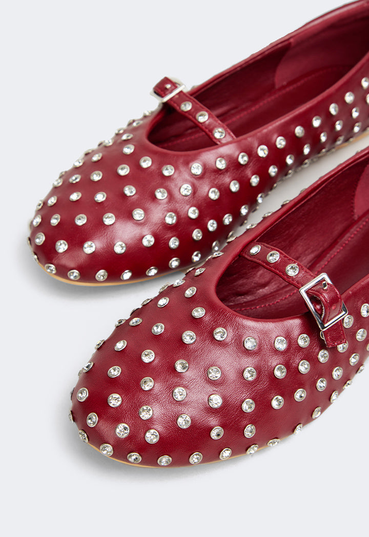 Choice Crystal Embellished Flat Ballerinas Burgundy