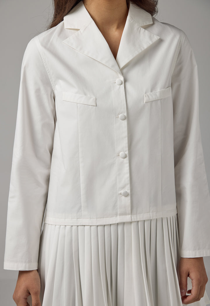 Choice Solid Pleated Dress Off White