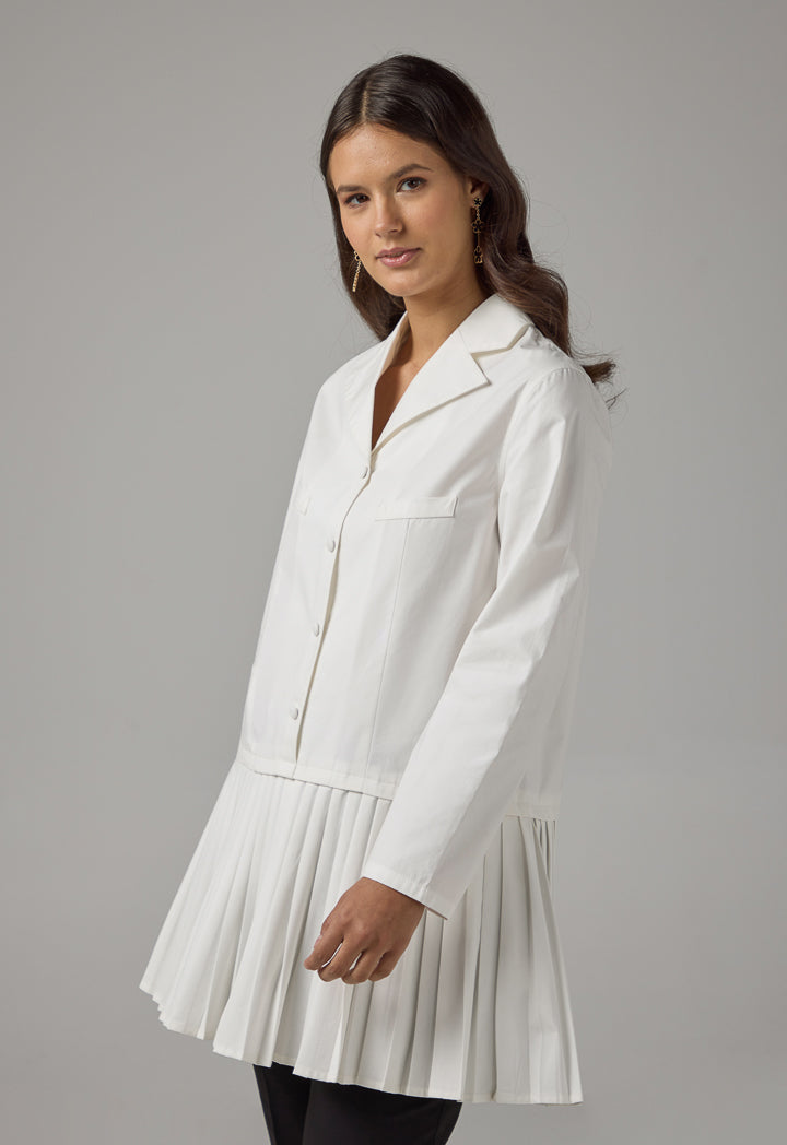 Choice Solid Pleated Dress Off White