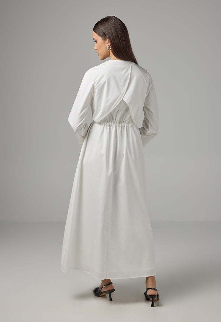 Choice Solid Mandarin Collar Maxi Dress Off White