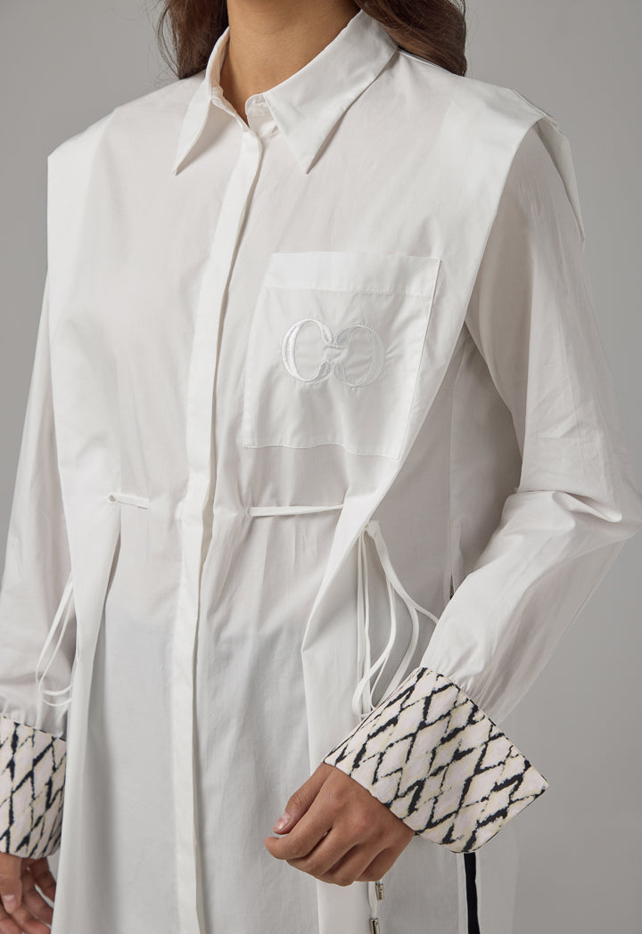 Choice Solid Embroidered Monogram Shirt Off White