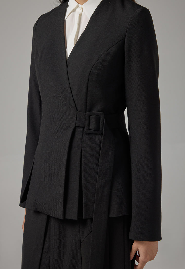 Choice Long Sleeves Belted Jacket Black