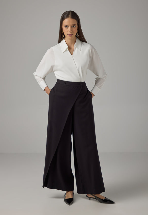 Choice Wrap Wide Leg Basic Trousers Black