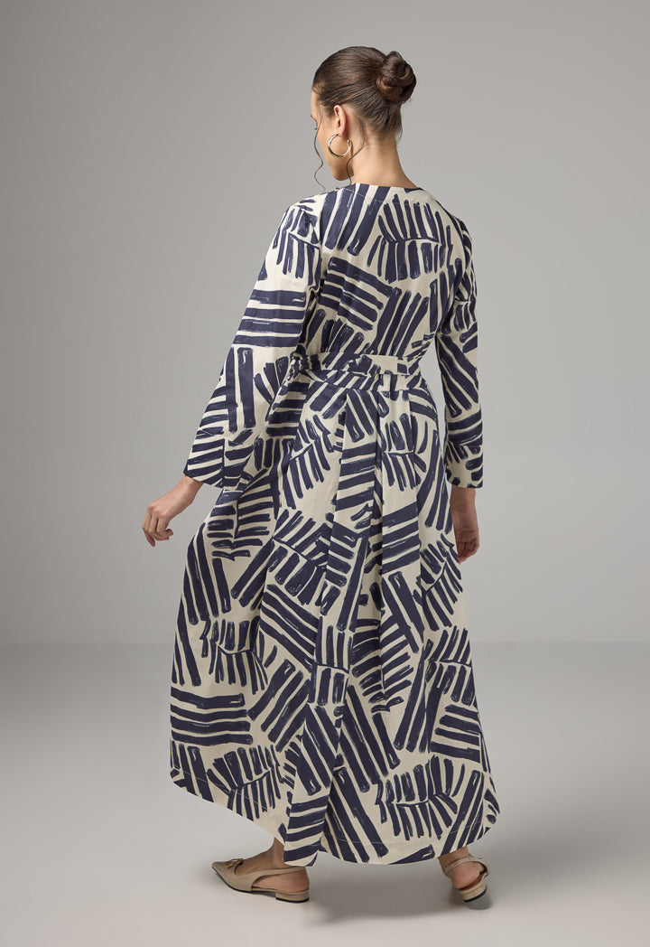 Choice Front Flap Pockets Printed Dress Navy