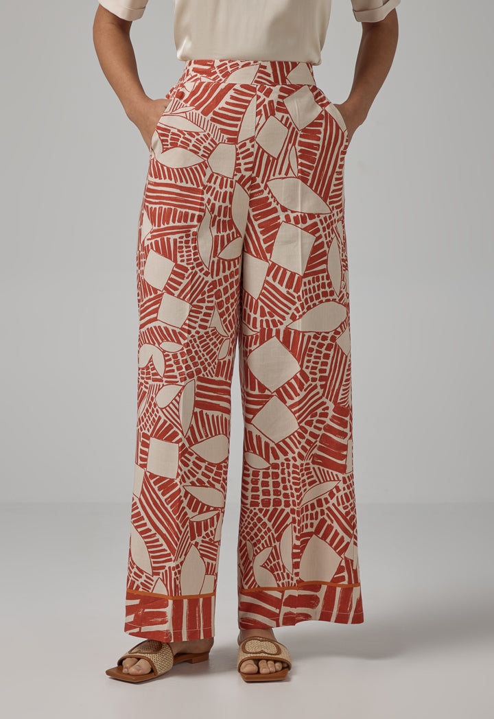 Choice Printed Wide Leg Trousers Caramel