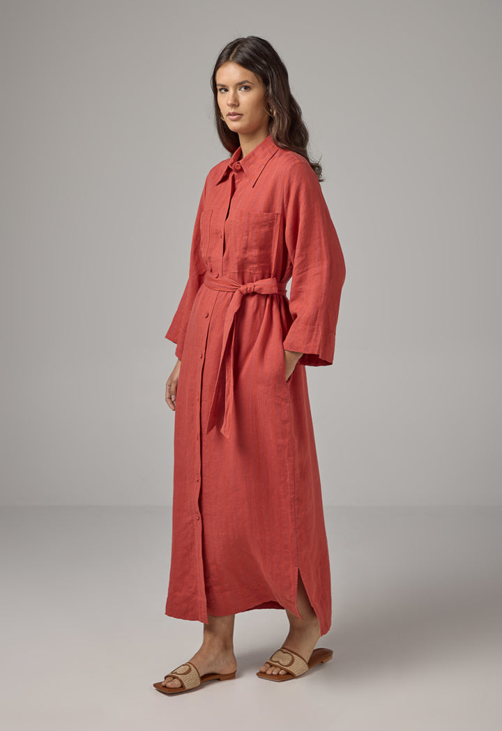 Choice Striped Belted Maxi Abaya Orange