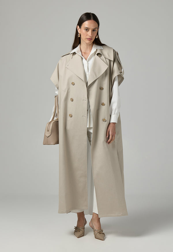 Choice Solid Double Breasted Notched Collar Outerwear Beige