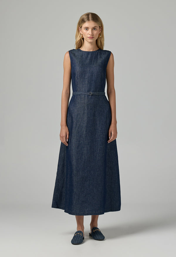 Choice Sleeveless Denim Midi Dress Navy