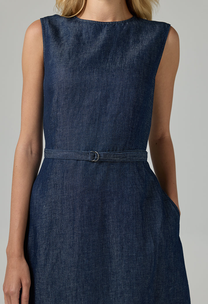 Choice Sleeveless Denim Midi Dress Navy