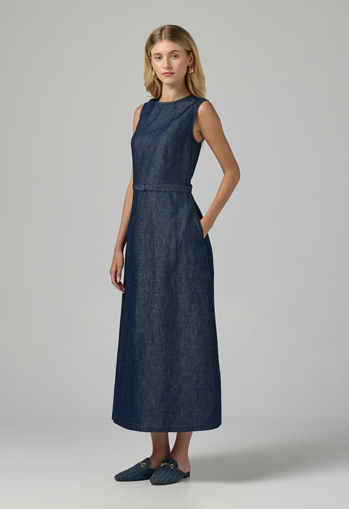 Choice Sleeveless Denim Midi Dress Navy