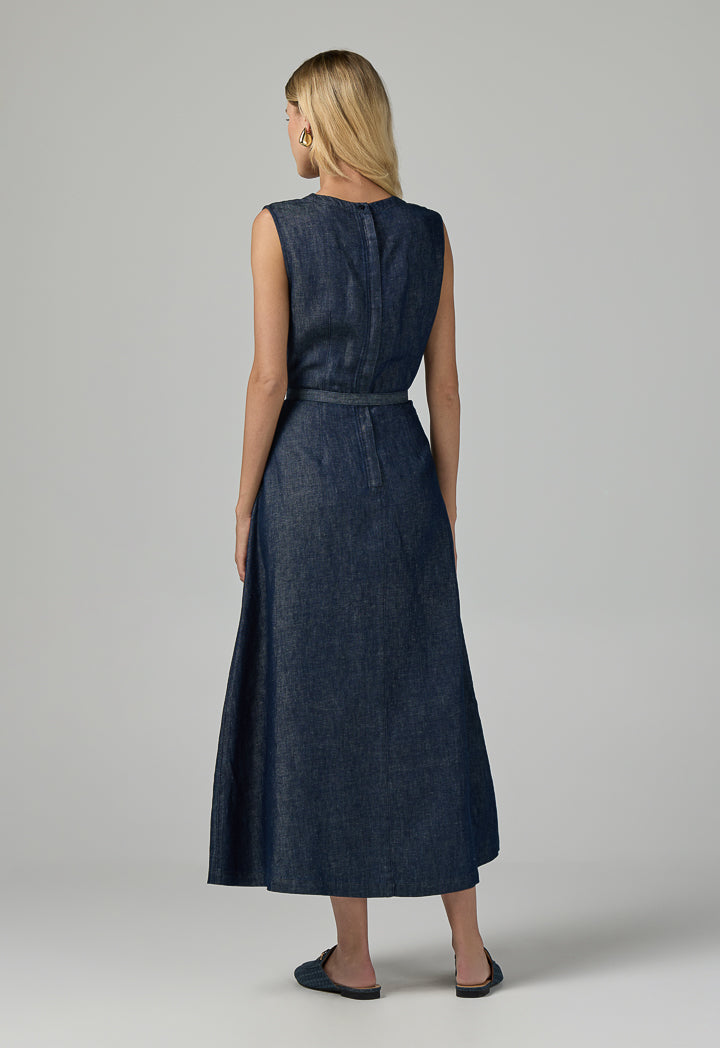 Choice Sleeveless Denim Midi Dress Navy