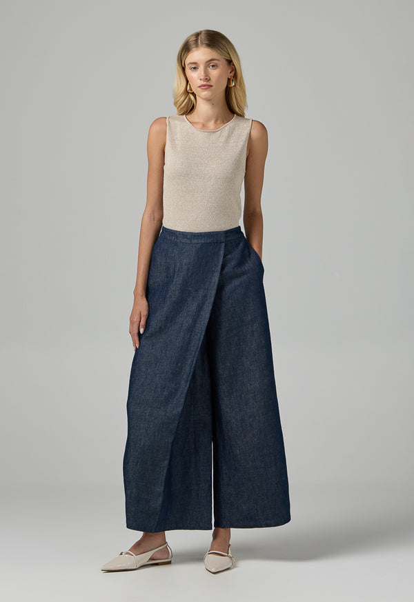 Choice Solid Wide Leg Culottes Trousers Navy