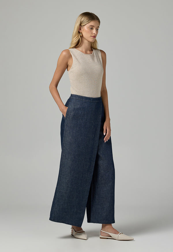 Choice Solid Wide Leg Culottes Trousers Navy