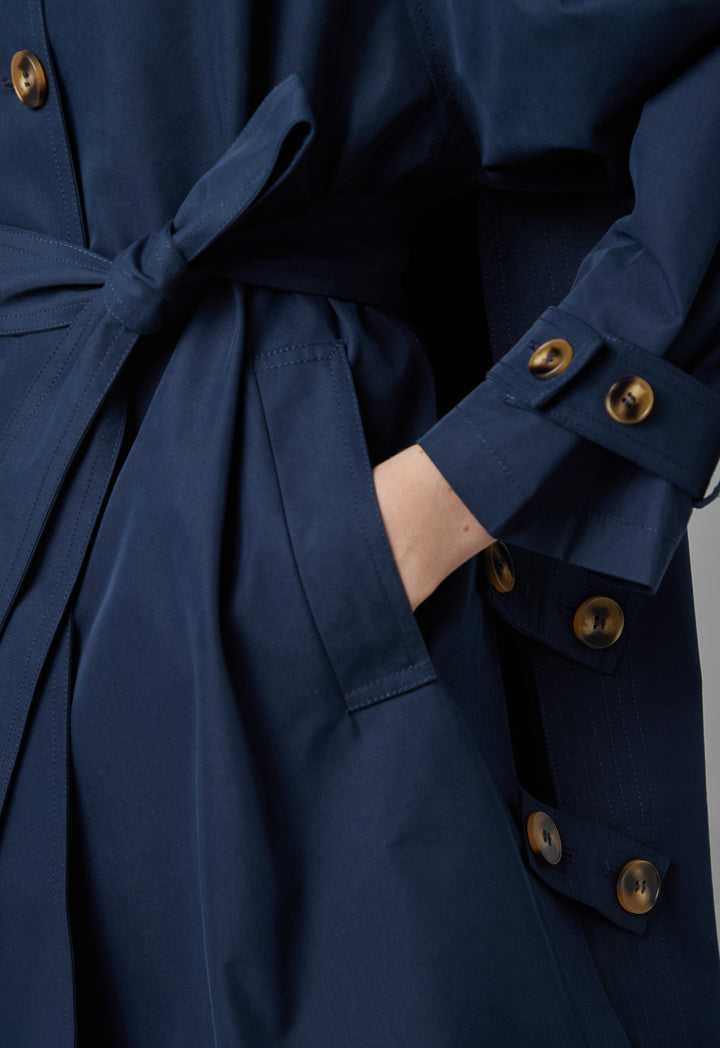 Choice Long Raglan Sleeve Belted Midi Coat Navy