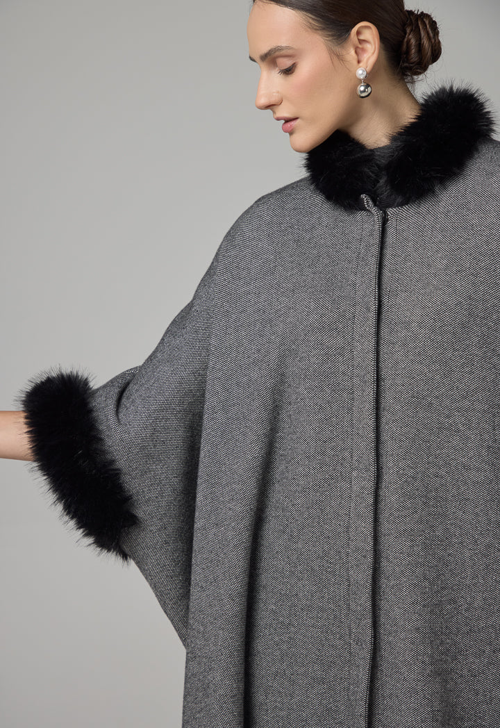 Choice Knitted Faux Fur Poncho Black