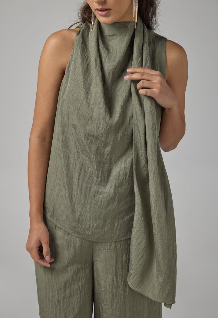 Choice Crinkled Sleeveless Top Olive