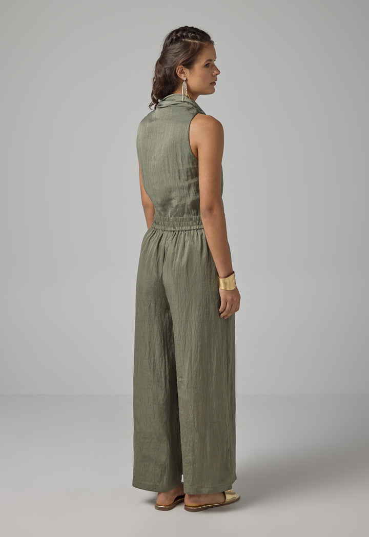 Choice Crinkled Elastic Waist Wide Leg Trousers Olive